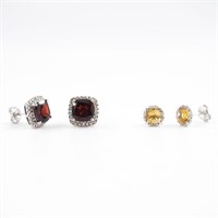 14 Kt Garnet Citrine Diamond Earrings