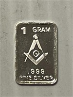 1 gram Masonic Silver Bar