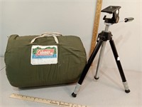 Coleman insulated sleeping bag  & camera tripod