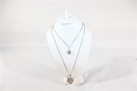 Pair of Sterling Silver Necklaces w Heart Lockets