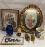 Decor Lot: 2)Needle Point Framed Art, 2) Ducks,