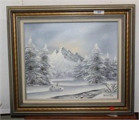 Mountain Snowscape Painting on Canvas