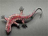 Pink Rhinestone Salamander Brooch