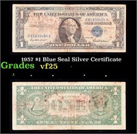 1957 $1 Blue Seal Silver Certificate Grades vf+