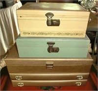 3 jewelry boxes (gold, teal & cream