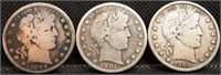 1899-O, 1901-S & 1906 Barber Silver Half Dollars