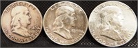 1949-S, 1950 & 1961 Franklin Silver Half Dollars