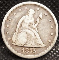 1875-S Seated 20-Cent Piece Silver Coin