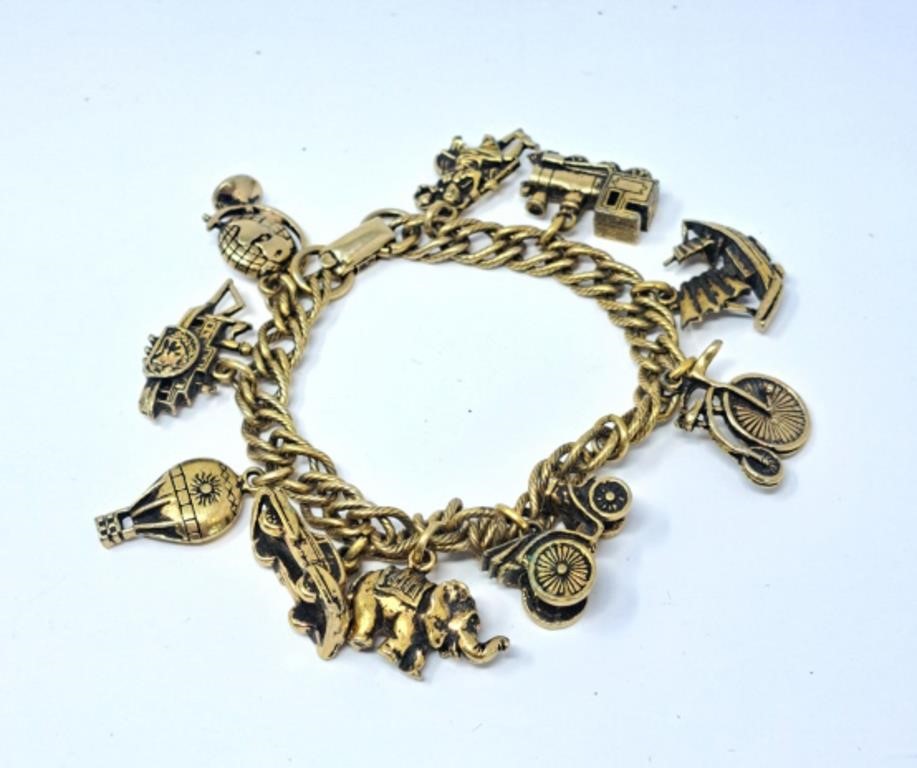 Coro charm bracelet loaded with charms