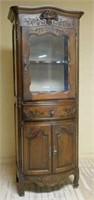 French Normandy Floral Carved Walnut Vitrine.