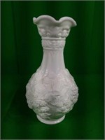 Large White Glass Vase with Grape Design