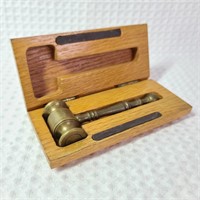 Solid Brass Gavel In Oak Storage Box