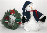 32" cloth Snowman & lighted wreath
