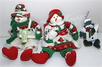 Cloth snowman & lady, other decorations in box