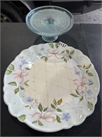 Blue Pedestal Cake Stand & Beautiful Platter