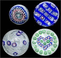ASSORTED MILLEFIORI PAPERWEIGHTS, LOT OF FOUR,