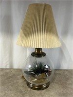 Glass globe table lamp with duck mount decoration