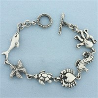 Unique Sea Life Link Bracelet in Sterling Silver