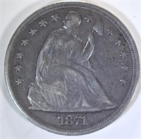 1871 SEATED DOLLAR, ORIGINAL XF+ NICE