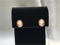 14k Shell Carved Cameo Stud Earrings