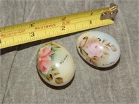 TEENY Victorian Hand Painted & Signed Glass Eggs