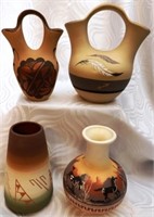 (4) Signed Native American Wedding Vases & More