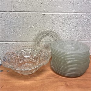 Cut Glass Bowl & Glass Plates