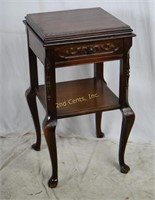 Antique Ornate Solid Wood Side Table W/ Drawer