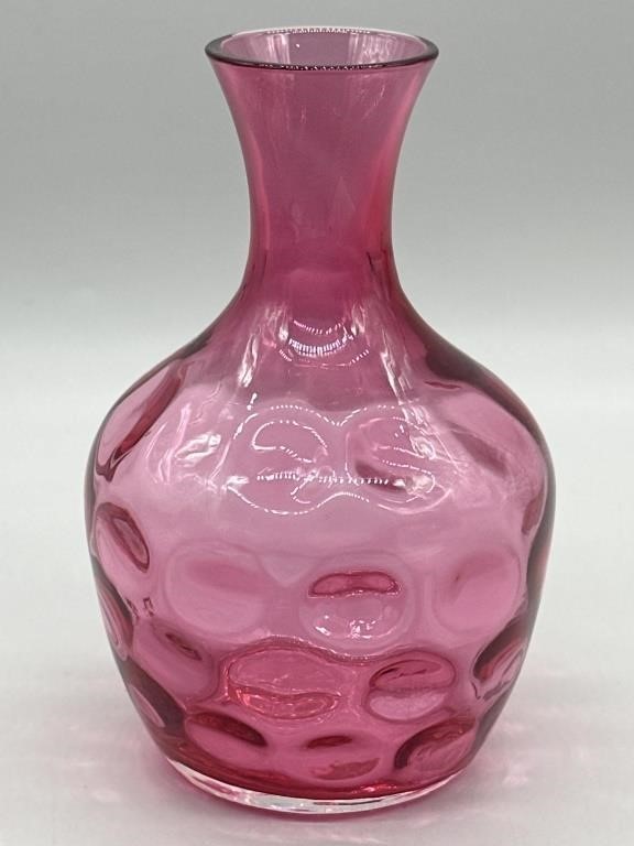 Cranberry Art Glass Coin Dot Vase