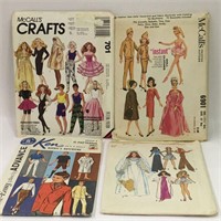 4 Vintage Doll Clothes Sewing Patterns Incl. Ken