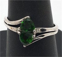 Sterling Silver Ring W Green Stones