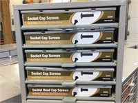 5 DRAWERS OF SOCKET CAP SCREWS IN METAL CABINET