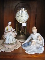 Domed clock, Victorian figurines