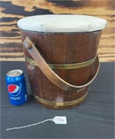 Wood Bucket With Sewing Notions