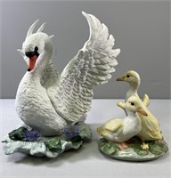 Homco Porcelain Ducklings; Porcelain Swan