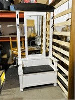 mirrored coat rack bench w/ train spike hangers