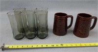 6- Gray Glasses & 2- Mugs