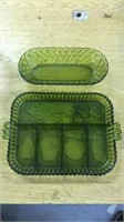 2 Green tinted glass dishes