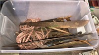 Box lot of vintage tools including a machete