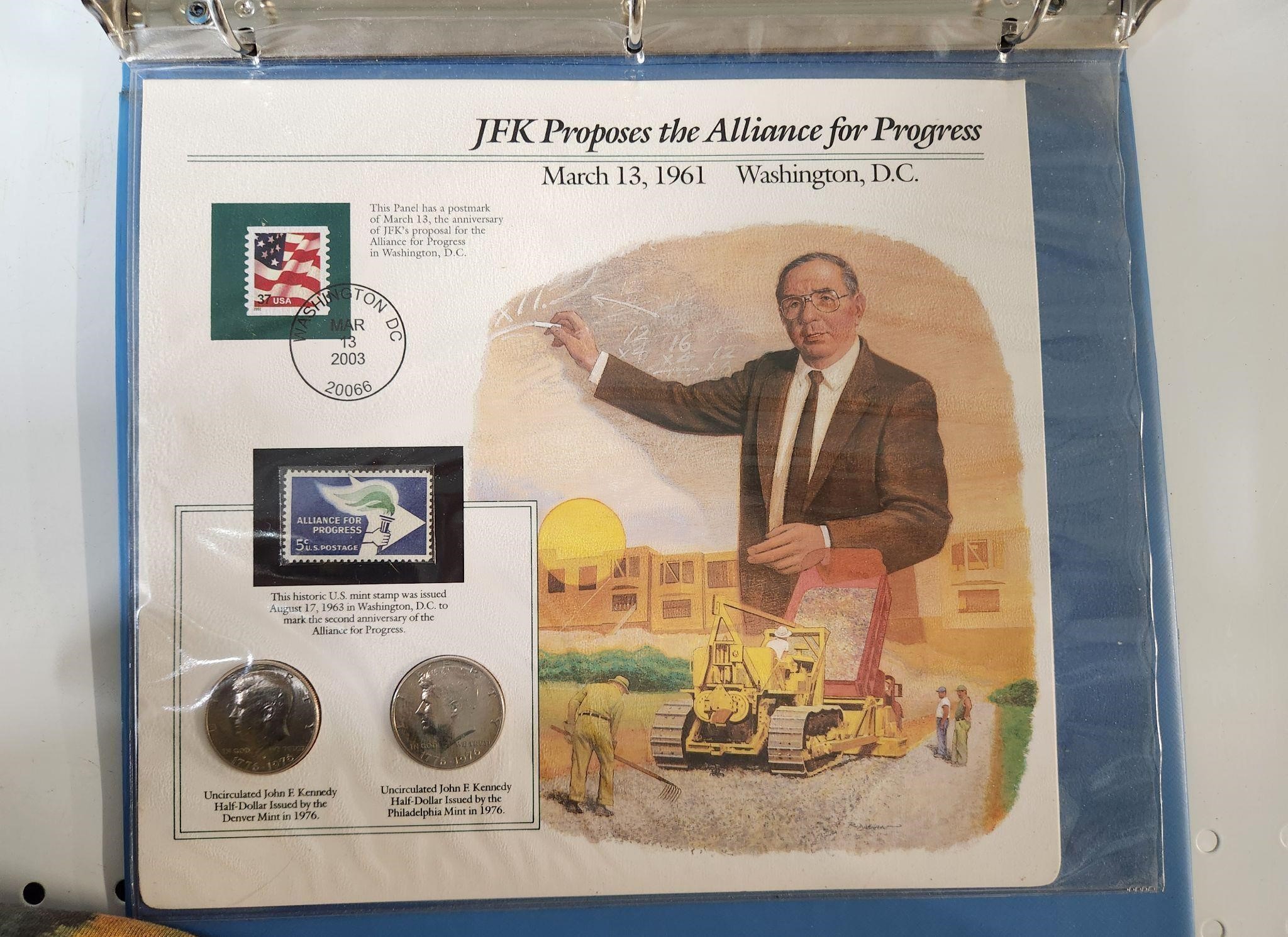 JFK Half Dollar Coin and Stamp Set Book