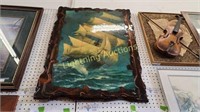 VINTAGE DECOUPAGE ART OF THE PAINTING "FULL SAIL"