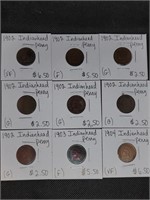 Lot of 9 Indian Head Pennies: 7-1902, 1903, & 1904