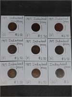 Lot of 9- 1907 Indian Head Pennies