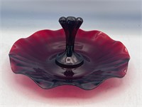 vintage royal ruby red tray w/ center handle