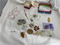 Box w/Costume Jewelry & Pins