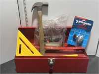 Red metal toolbox w/ contents
