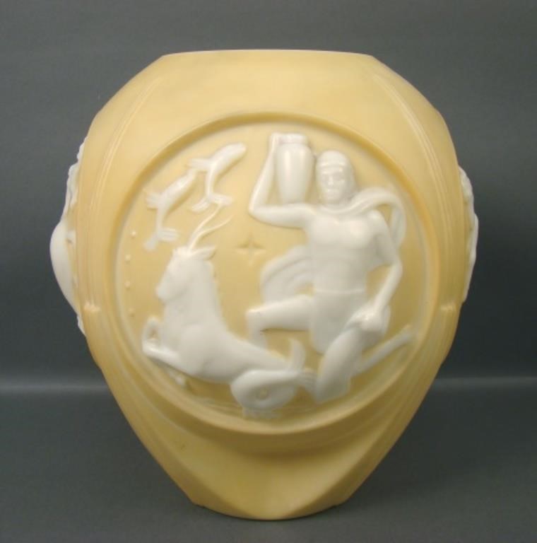 Phoenix Tan on Milk Glass Zodiac Lg. Vase.