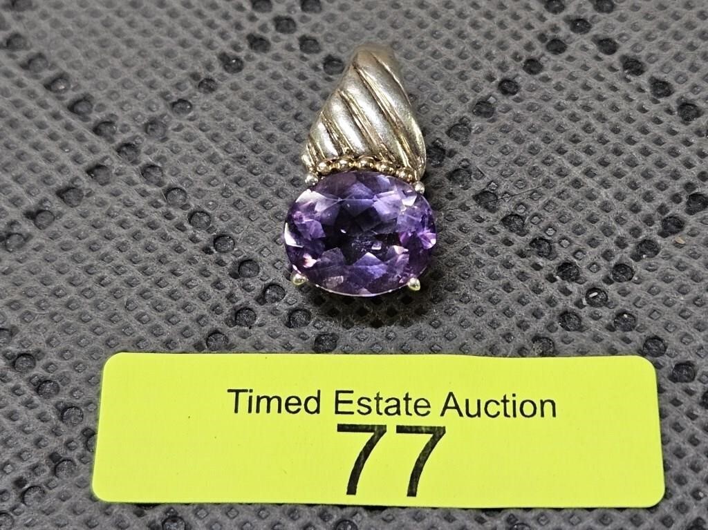 STERLING SILVER ~3CT  AMETHYST PENDANT