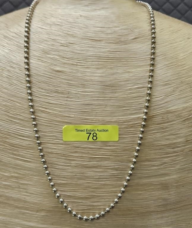 22" STERLING SILVER BEADED NECKLACE, 25.8 GRAMS