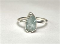 Sterling Diamond Moldavite Ring-2 Grams Size 9.5